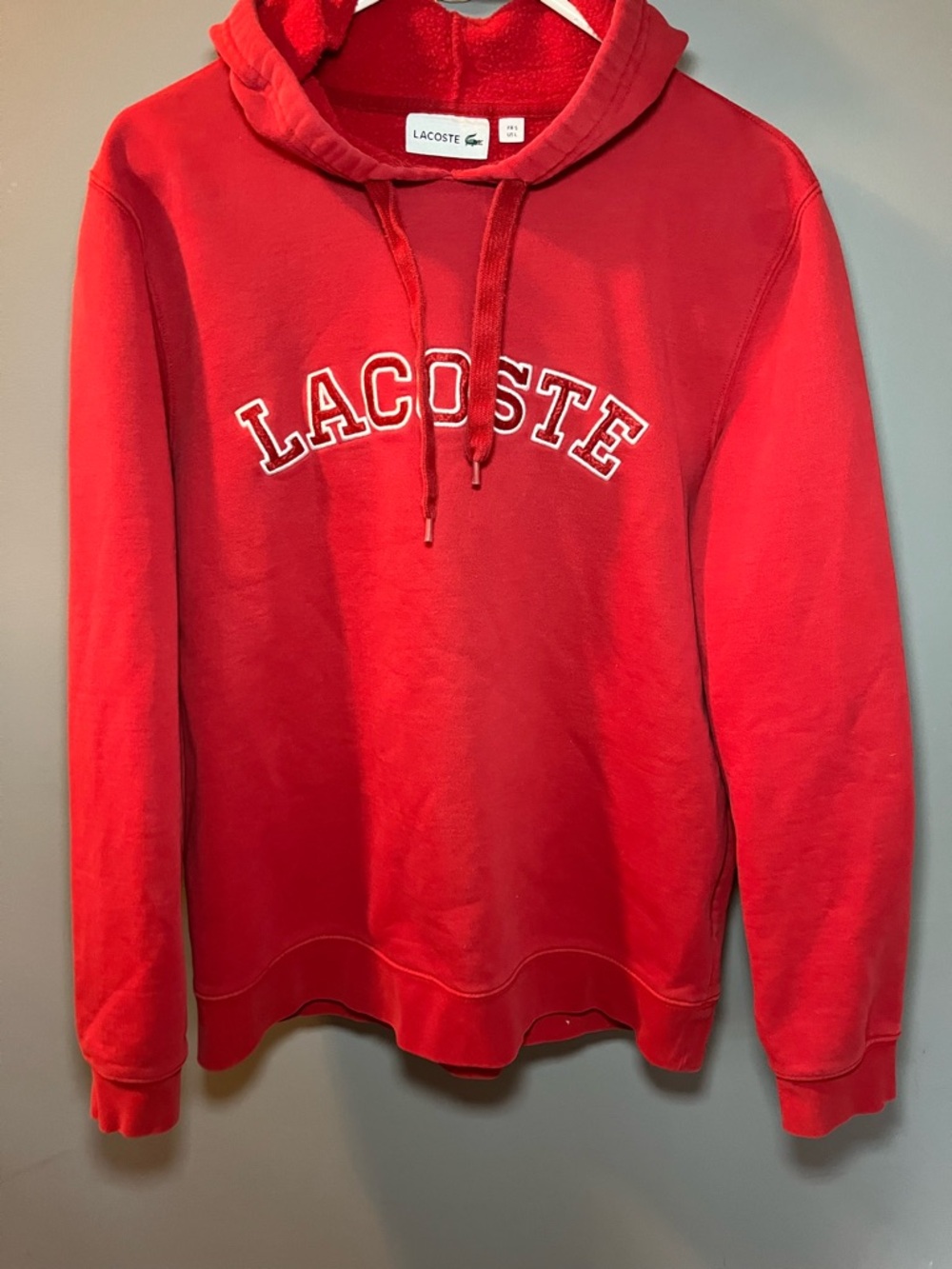 Lacoste Red Pullover Hoodie with Embroidered Logo